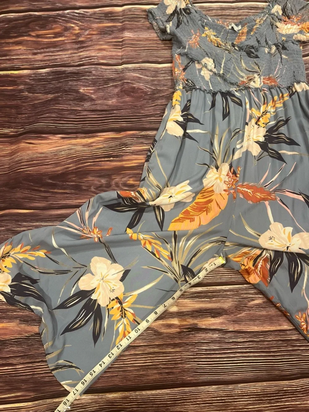 Patrons of Peace Blue/Gray Tropical Flower Romper L - Picture 3 of 12